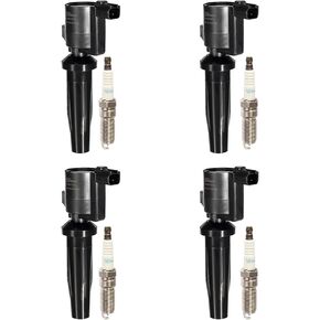 Set of 4 FD505 Ignition Coils & Spark Plugs SP530,Replease DG541 DG507 DG504 Compatible with 2009-2019 Escape Focus Tribute Mariner C-Max Fusion Transit Connect MKZ Mercury 2.0L 2.5L