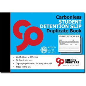 Cherry | Carbonless NCR | Student Detention Slip | Duplicate Book | A6 | 50 sets