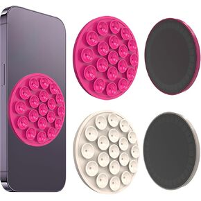 Magnetic Suction Cup Phone Mount - 2Pcs White Pink Silicone Magnetic Phone Holder, Anti-slip Hands-free Phone Stand, Mirror Shower Holder Suitable for Videos and Selfies in Kuwait