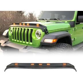Front Hood Protector Stone Guard with Amber LED Lights Compatible with 2018 2019 2020 2021 2022 2023 2024 Jeep Wrangler JL and Gladiator JT