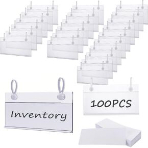 100 PCS Plastic Wire Shelf Label Holders 4" x 2.2" Basket Label Clips with Double Snap Lock Closure, Clear Wire Rack Label Holder Price Tag Holder for Market, Retail Shop, Pantry