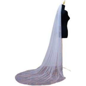 Pearl Bridal Veil for Wedding,1 Tier Chapel Length Pearls Veils with Comb Bride Veil For Brides Ivory 200