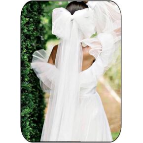 Unsutuo Bride Wedding 1 Tier Veil Bow-Knot Cathedral Tulle Veil Bridal Long Veil with Headpiece for Bride and Women and Girls