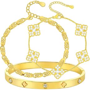 محظوظ أربع أوراق الأساور 18K مطلية بالذهب الذهب أربع أوراق سوار مجموعة للنساء أمي عاشق الذهب مكعب زركونيا أربع أوراق سوار للتخرج أساور هدية عيد ميلاد هدية سوار الصداقة الهدايا in Kuwait