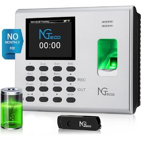 NGTeco Time Clocks for Employees Small Business, 2.4GHz WiFi Fingerprint Time Clock with Battery, Automatic Punch in and Out Time Card Machine with App for iOS Android (0 Monthly Fees)