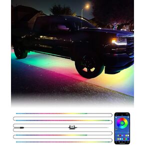 Partsam Car Underglow Neon Accent Strip Lights with APP Control Music Modes, Scene Options, Mic, DIY Wireless Control Underglow Led Lights Strips Adapter for Vehicle SUV Truck - 4 in 1
