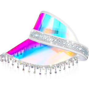 Bling Rhinestone Sun Visor Hat for Women Iridescent Tennis Beach Golf Visors Rhinestone Mirrored Visor Cap for Music Festival Disco Party