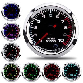 Aramox Car 2" 52mm Tacho Gauge Meter Tachometer RPM Pointer Universal 7 Colors Tachometer Revolution Meter with Measuring Range 0‑10000RPM