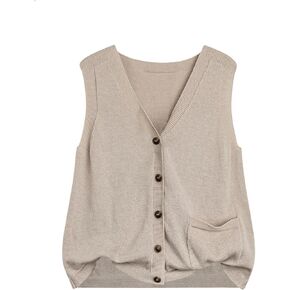 SweatyRocks Women's Loose Solid Color Sleeveless V Neck Cardigan Sweaters Button Front Sweater Vests with Pocket