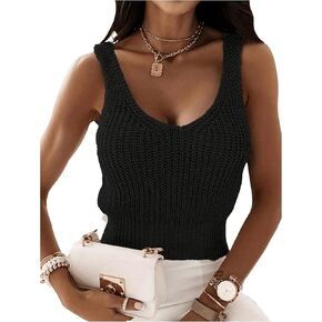SOLY HUX Women's V Neck Sleeveless Sweater Vest Knitted Crop Tank Tops