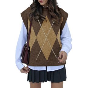 EVALESS Cap Sleeve Sweater Vest for Women Casual Crewneck Color Block Short Sleeve Sweaters Tops Loose Fit Knit Pullover Tops