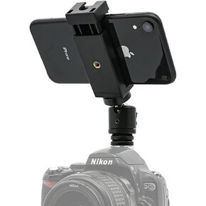 Camera Hot Shoe Phone Holder, Flexible Phone Tripod Mount Adapter with Cold Shoe Mount for Microphone LED Light for iPhone Samsung Pixel Canon Nikon DSLR Camera Photography