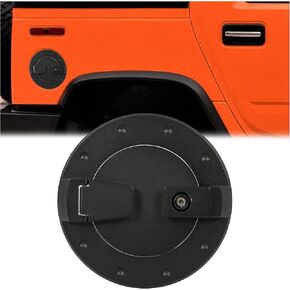 HECASA Locking Fuel Door Compatible with 2003-2009 Hummer H2 SUV SUT Gas Cap Tank Cover Heavy Duty Aluminum Black Powder Coated