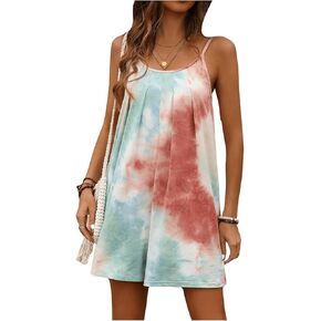 SOLY HUX Women's Tie Dye Cami Romper Spaghetti Strap Scoop Neck Summer Short Jumpsuit