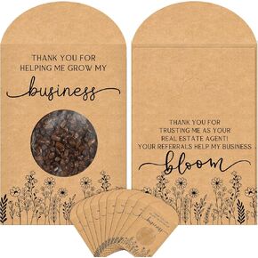 Fumete 100 Pcs Thank You Seed Packet Favors Real Estate Agent Storage Bag Wildflower Kraft Seed Organizer Self Adhesive Bags Flower Seed Packets with Window Closing Gifts for Home Buyers, No Seeds