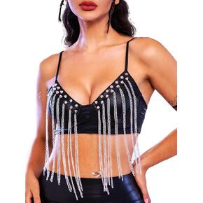 Women's Leather Crop Top Fringe Bra Tops Punk Rivet Bras Party Clubwear for Women Black