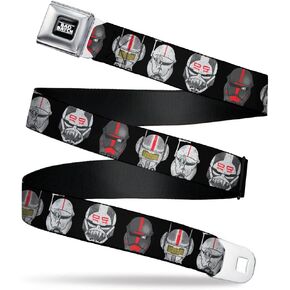 Star Wars Belt, Seatbelt Buckle Belt, Star Wars Bad Batch Clone Force 99 Helmets Black Grays Red, Adjustable