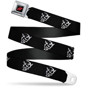 Buckle-Down Men's Seatbelt Belt Dodge Regular, Dodger Demon icon Black/White, 1.5" Wide-24-38 Inches