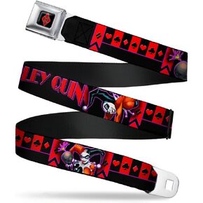 Buckle-Down Seatbelt Belt - HARLEY QUINN Bomb Poses/Suits Black/Purple/Red - 1.0" Wide - 20-36 Inches in Length