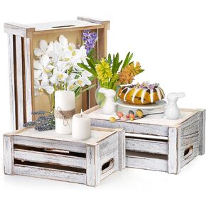 مجموعة ZOOFOX مكونة من 3 صناديق تخزين خشبية، حاوية تخزين التعشيش بمقابض، سلة خشبية مزخرفة للمنزل، ديكور حمام ريفي in Kuwait