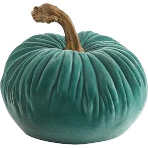 Stratton Home Decor Farmhouse Decorative Fall Small Aqua Flocked Fabric Pumpkin | Rustic Fall Table Decor for Seasonal Flair | Velvet Fall Pumpkin Decor for Tables and Mantels | 4.92"x4.92"x3.94"