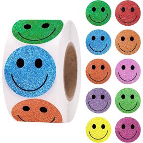 Anwyll Smiley Face Stickers,Happy Face Stickers,500Pcs 1Inch Shiny Glitter Smiley Stickers Roll,Reward Stickers,Fun Smiley Stickers for Kids Teachers Classroom Behavior Charts Calendar Gift Wrapping