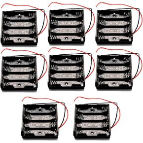 (Pack of 8) 4 AA Battery Holder Case Box, 4 AA Battery Holder with Leads, 4 AA Battery Holder with Wires 6V