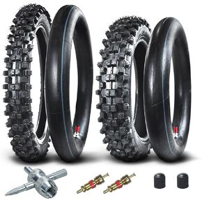 Rear 90/100-14 3.00-14 Front 70/100-17 2.75-17 Tire and Inner Tube for 110cc 125cc KLX125 KLX140 KX85 TTR125 RM80 TaoTao DB17 Apollo RFZX18 Coolster Dirt Pit Bike Off Road Motocross Heavy Duty