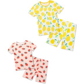 Bamboo Viscose Toddler Girls Kids Pajama Sets Short Summer Cool Snug fit Sleepwear Pjs 4-5T 2pcs Set