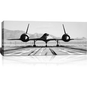KLVOS Black and White Wall Art Large Airplane Aircraft Picture Print on Canvas for Boy Room Home Office Decoration Vintage Plane Framed Artwork Stretched Framed Ready to Hang 20x48inch