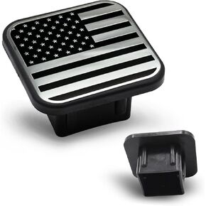 1 PC Trailer Hitch Dust Plug, 2" x 2" Receiver American Flag Rubber Waterproof Rustproof Trailer Hitch Port Protective Cover, Receiver Tube Plug Insert Decoration, Universal for Car (Black)