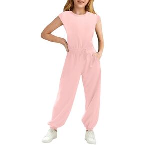 Girls Casual Jumpsuits Loose Romper Long Pants with Pockets Kids Clothes