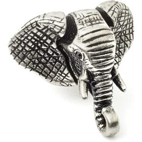 Mens Elephant Lapel Pin Oxidized Rhodium Plating with Black Swarovski Eyes