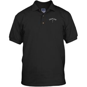 Cristian Chaplain Cross Embroidery Cotton Short Sleeve Polo Jersey Shirt Black X-Large