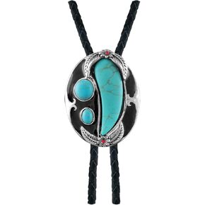 Native American Indian Ivory Shape Turquoise Stone Bolo Tie Vintage Necktie