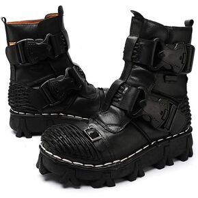 Men's Combat Motorcycle Leather Boots Soft Comfortable Ankle Boots