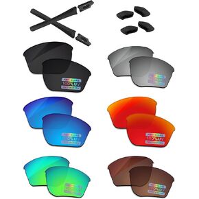 Bowyer 6 Pairs POLARIZED Replacement Lenses & Rubber Kits for Oakley Flak Jacket XLJ Sunglasses - Black + Titanium Mirror + Surf Blue Mirror + Fire Red Mirror + Jade Green Mirror + Brown