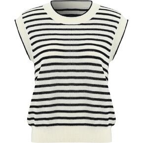 Women's Summer Crew Neck Ribbed Sleeveless Striped Loose Knit Sweater Vest