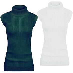 v28 Women Sleeveless High Neck Turtleneck Stretchable Knit Sweater Top