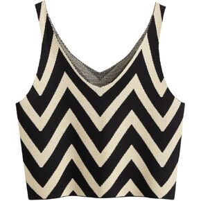 GORGLITTER Women's Striped Ribbed Tank Top Sleeveless V Neck Cami Casual Basic Knit Crop Tops