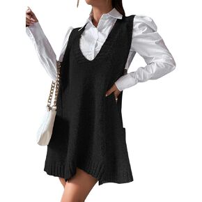 Zeagoo Womens Sweater Vest Dress Pattern Knitted Pullovers Sweaters V Neck Tank Sweater Dress with Pockets in Kuwait