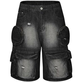 Cargo Jean Shorts for Women Men Wide Leg High Waisted Ripped Denim Pants Y2k Grunge Emo Jorts Summer Clothes.