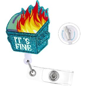 I'm Fine It's Just My Face Badge Reel with Swivel Alligator Clip ID Badge Holder Funny Glitter Badge Reel Retractable Clip for RN LPN CNA Nurse Doctor Assistant Medical Staff