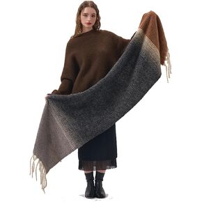 Women Winter Warm Scarf Elegant Three Tone Gradient Tasseled Shawl Wrap Cute Oversized Soft Scarves Fall Gifts