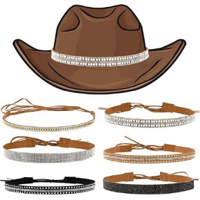 6 Pcs Rhinestone Hat Band Bling Cowboy Hat Bands for Women Western Style Adjustable Hat -Caps, Cowboy Hat Accessories