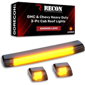 RECON - يناسب Sierra & Silverado 15-19 (جسم الجيل الثالث) عالي التحمل (مجموعة من 3 قطع) عدسة إضاءة سقف الكابينة المدخنة مع مصابيح LED كهرمانية - (تستبدل مصابيح OEM) in Kuwait