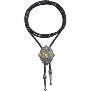 Joxevyia Bolo Tie for Men Southwestern Cowboy Bull Skull Bolo Ties Womens Rodeo Leather Necktie Vintage Bolo Necklace for Boys Western Gift for Him