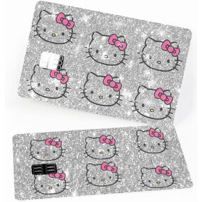 Sticker Ultra Bling Debit - Credit Card Skin Shiny Removable Cover Especially Bright Back Information, Protecting - No Bubble, Slim, Waterproof Card Cover Silver Design Reflective (Pink Cat)