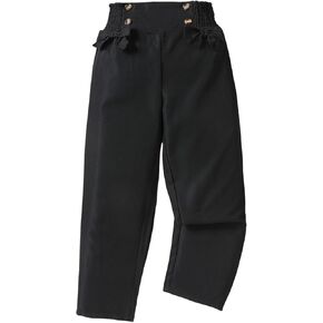 Floerns Girl's Straight Leg Elastic Waist Trousers Bow Front Solid Shirred Pants
