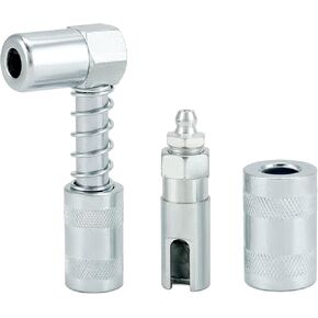 QWORK 2-Piece Grease Gun Adapter Set, Include 90-Degree Quick Connect and Slide-On Couplers for Standard Zerk Fittings, Durable Construction